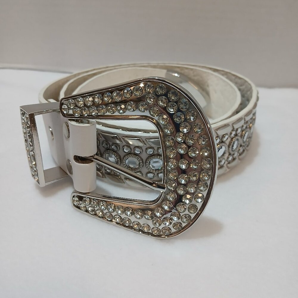 White Rhinestone Studded Belt